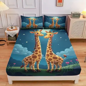 3-Piece Giraffe Bed Hat Set For A Comfortable Night, High-Definition Digital Printing, Soft And Breathable, 100% Polyester Fiber. Perfect Gift For All Seasons, Suitable For Family And Friends. Clearance Sale