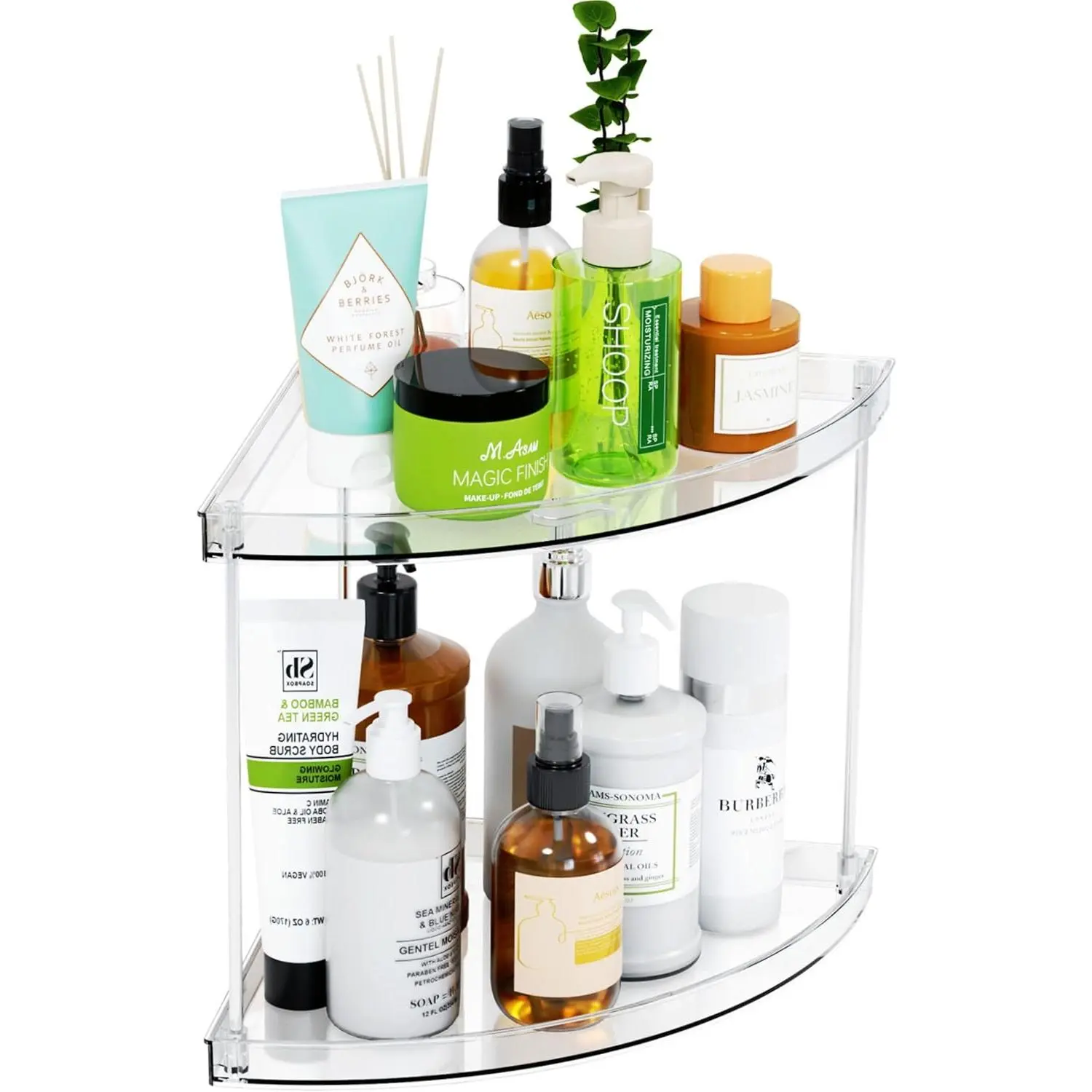 2-Tier Transparent Corner Bathroom Counter Organizer - Metal & Plastic Storage Shelf for Perfume, Beauty Products, Makeup, Skincare, Cream, Hand Care Items, Vanity Tray, Bathroom Sink, Durable