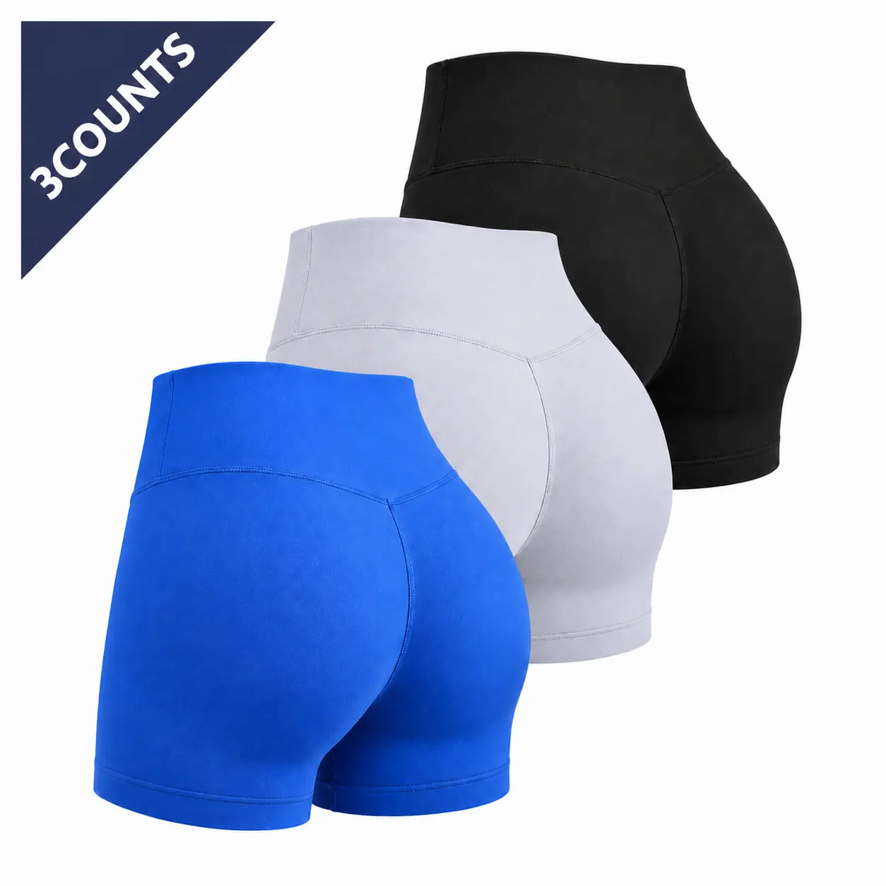 Women's Summer Yoga Athletic Compression Shorts Set High Waist Butt Lifting Slimming Sports Pants Gym Training Tight Workout Clothes Outdoor Running Cycling Tennis, 3-Pieces, Scrunch Buttocks, Stretch Fabric, Leggings For Women