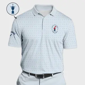 Men s 124th U S Open Pinehurst Golf Polo Shirt - Callaway Pattern Cup - Pastel Blue Polo Shirt Casual Cotton