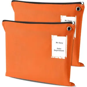 2 Pcs 18" x 14" Orange Canvas Interoffice Transit Mail Sack Large Zipper Pouch Bag with Grommet