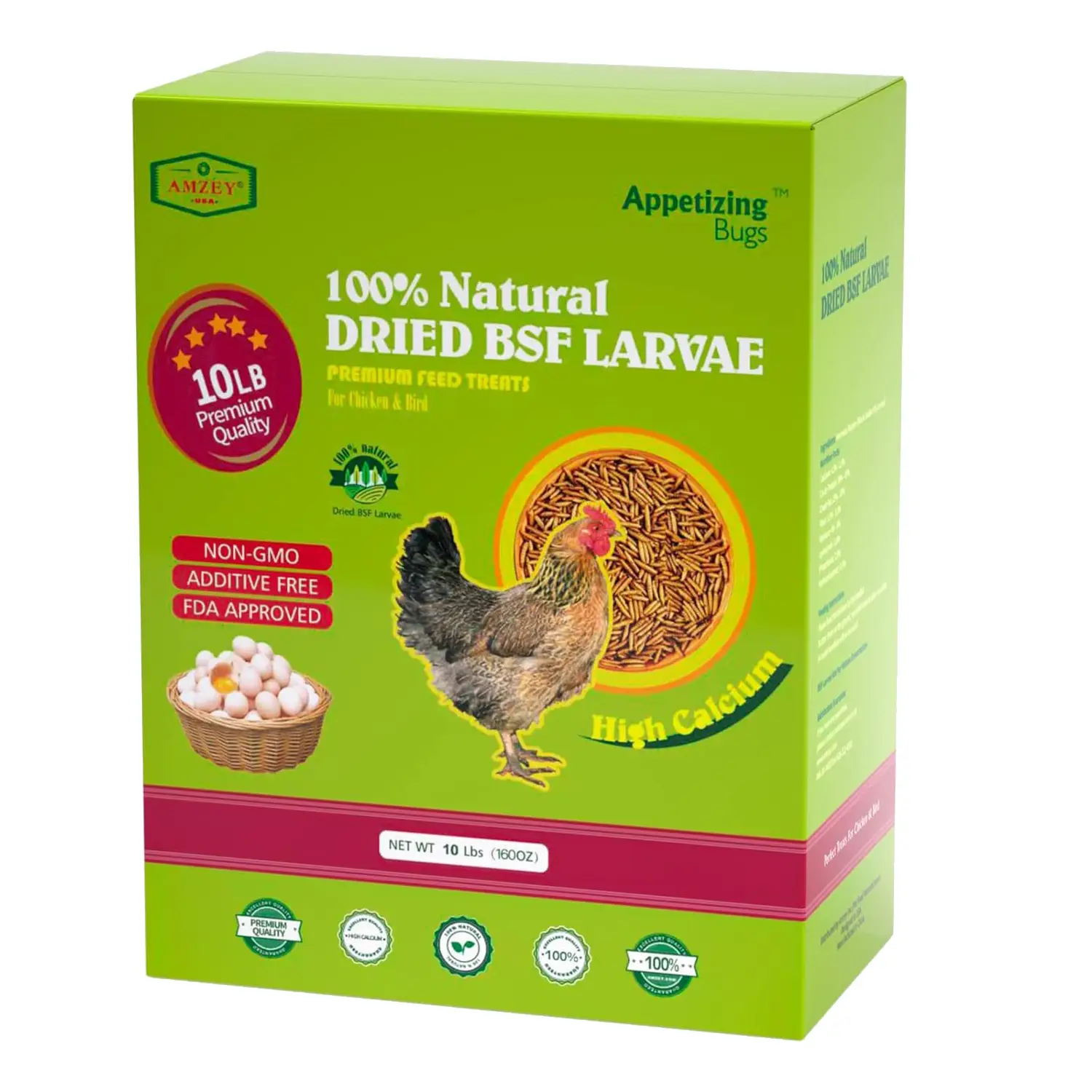 10LB Dried Black Soldier Fly Larvae, 85XMore Calcium Than Dried Mealworms, High Protein Poultry Treats for Chickens, Birds, Reptiles, Hedgehog, Geckos