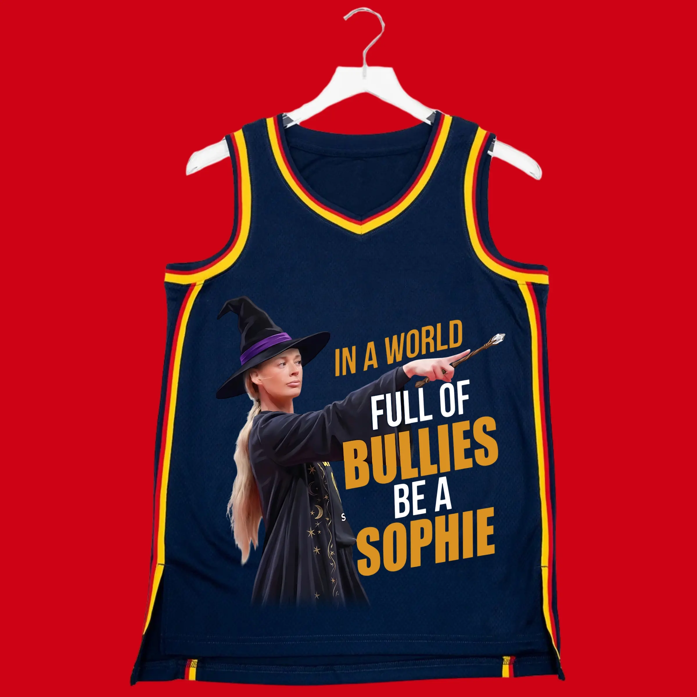 Halloween In A World Full Of Bullies Be A Sophie Basketball Jersey, Sophie No8 Indiana Pointing Meme , Basketball Team Jersey, Unisex Athletic Tank Top, Power Woman, Custom Sportswear, Game Day Outfit, Basketball Jersey for Basketball Lovers Players