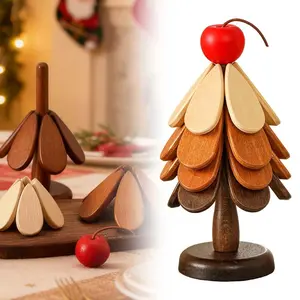 Premium Set of 3 and 4 Foldable Sapele Wood Tree Shape Trivets for Hot Pots & Pans，3 and 4 Wooden Trivets for Hot Dishes, Christmas Tree Trivet Set, Foldable Walnut Wood Trivets for hot pots and Pans, Tree-Shaped Coasters for Pots