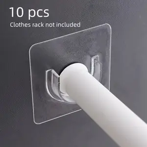 10pcs No-Drill Extendable Rod Holder, Curtain Rod Fixed Bracket, Strong Adhesive Hanging Rod Stand, Wall-Mounted Shower Curtain Track Holder