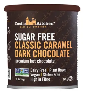 Castle Kitchen Sugar Free Classic Caramel Premium Dark Hot Chocolate Mix (8 oz) - Winter Favorite - Vegan, Dairy Free, Plant Based - Keto & Diabetic - Mix with Milk Substitute - Good Source of Fiber