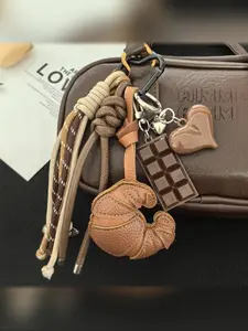 Miu-Style High-End Leather Keychain, Creative Maximalist Bag Accessory, Asymmetrical Design, Casual All-Seasons Fashion Item