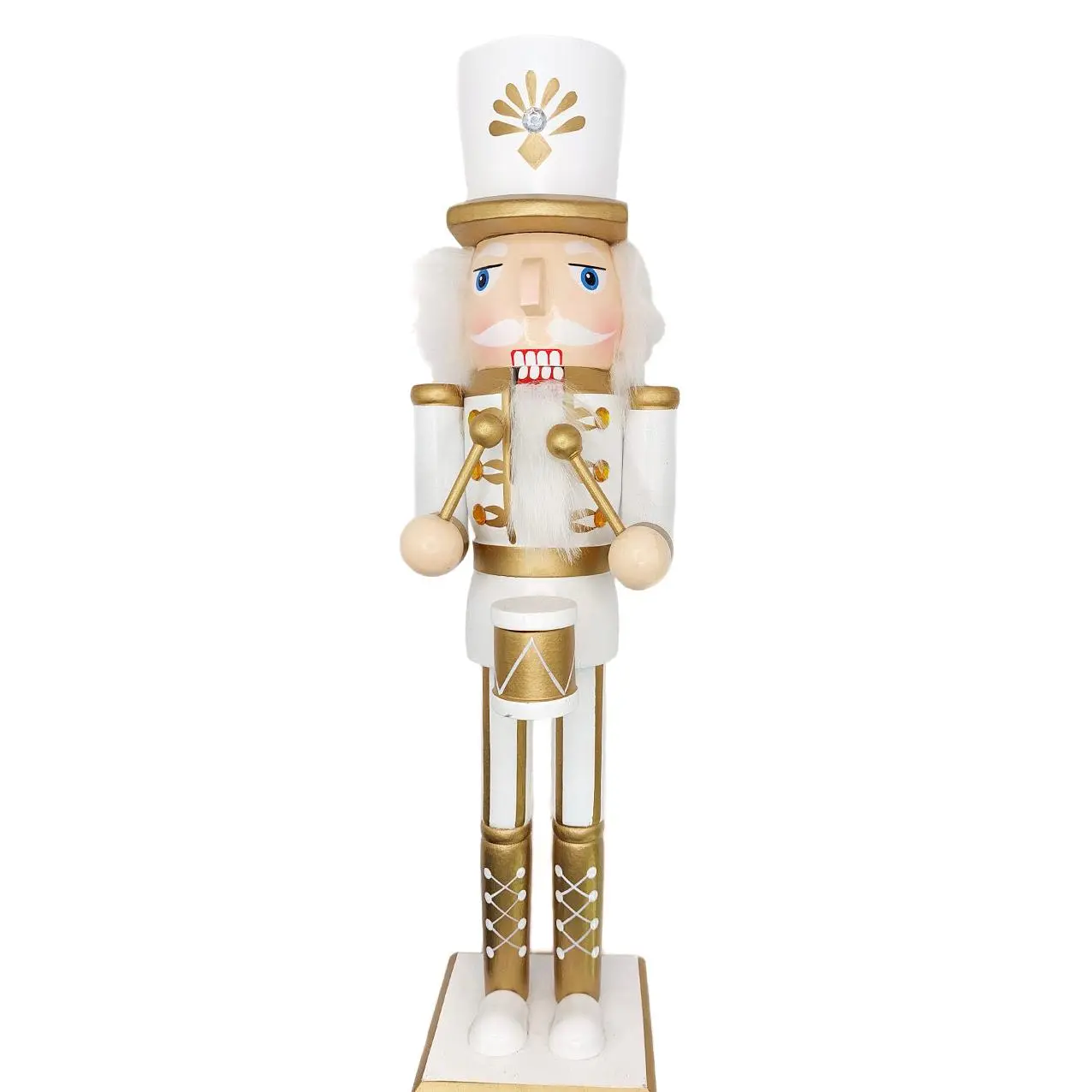 White and Gold Drummer Wooden Nutcracker F07M6-24C