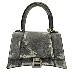 Pre-owned Balenciaga Distressed Denim Hourglass Small Top Handle Designer Handbag