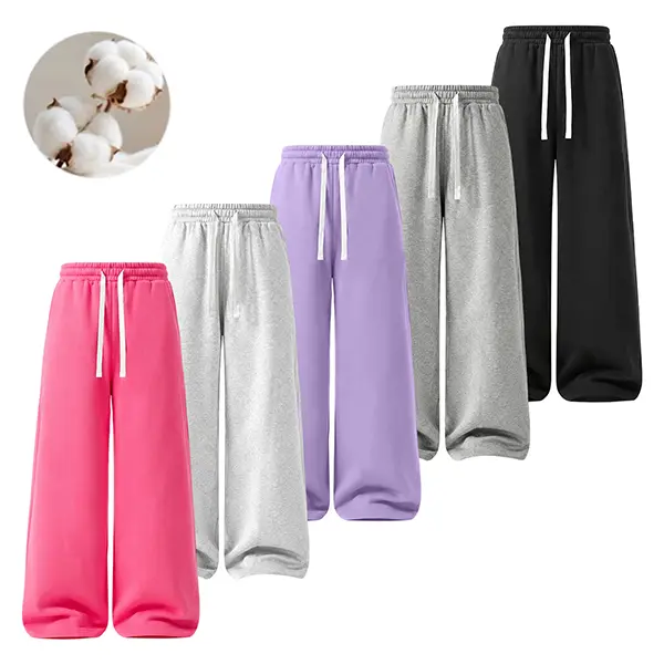Women’s solid-color athletic pants, made of soft cotton for comfort, perfect for everyday wear. Available in sets of 3, 2, or 1 piece. Women’s apparel, women’s bottoms, autumn/winter clothing, women’s pants.