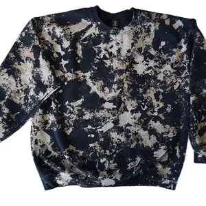 Distressed Sweatshirts Reverse Tie-Dye in Various Colors Crewneck Casual Pullover Tops Women's Comfort Long Sleeve Poly/Cotton Blend