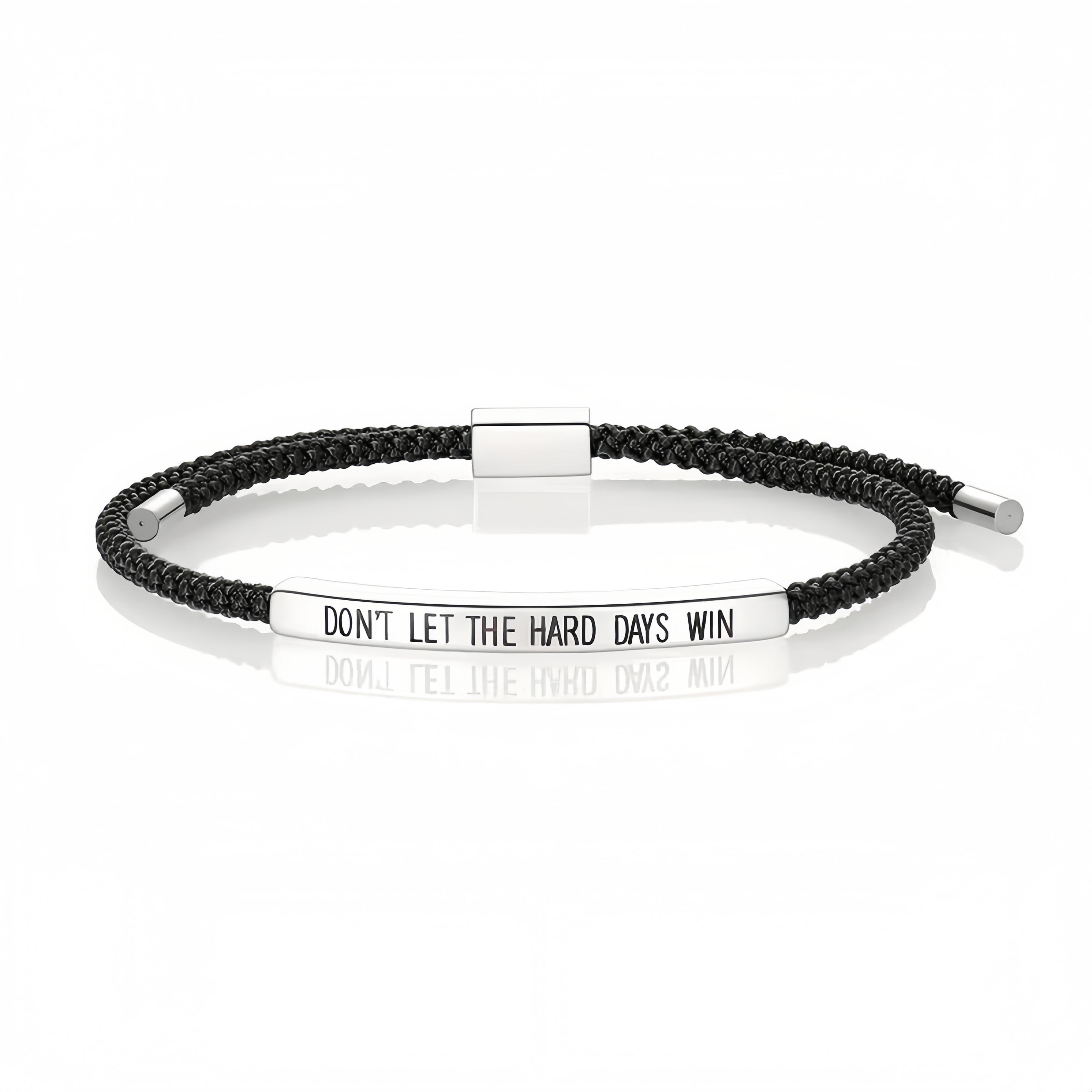 SGGUI Don't Let The Hard Days Win Bracelet for Women Men Handmade Adjustable Cord Bracelet,Stainless Steel,Motivational Gift BraceletDaughter/Sister/Friend/Teen Jewelry Gift