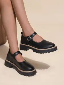 Women's Classic Mary Jane Flats with Buckle Detail, Pop Art Style Solid Color Slip-On Shoes, Womens Shoes, PU Leather Upper Classy Stylish Comfortable Fashion Footwear for Daily Wear, Rubber Sole