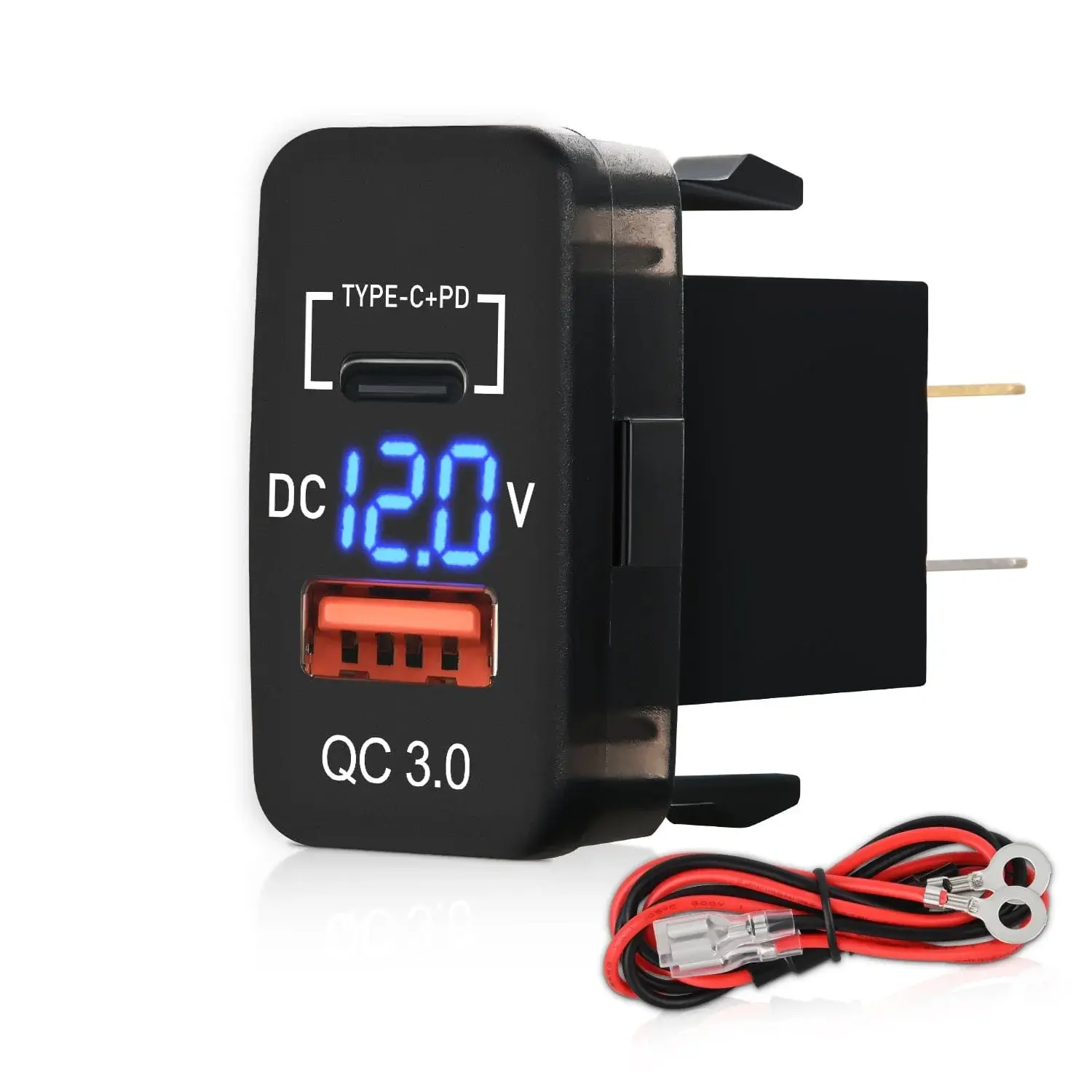 Nilight 12V Vehicle Battery Charger - Car-Mounted Fast Charger with PD Type-C, QC 3.0, LED Voltmeter, Rocker Switch, Conductive Pins, Dual Charging Ports, Automotive Electronic Accessory, Car-Mounted Chargers