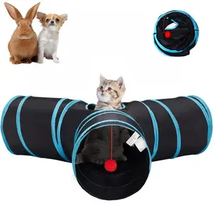 Cat Tunnels for Indoor Cats 3 Way Black Blue Collapsible, Play Tunnel Tube with Peepholes Perfect for Kittens, Puppies, Rabbits, Fun Interactive Toys for Playtime & Exercise