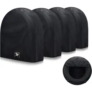 Tire Covers Set of 4,Upgraded 5 Layer Nonwoven RV Wheel Covers,  Anti-UV Snow Sun Rain Tire Protectors Covers for Trailer,Camper,RV,,SUV,27-29inch(M) Balck