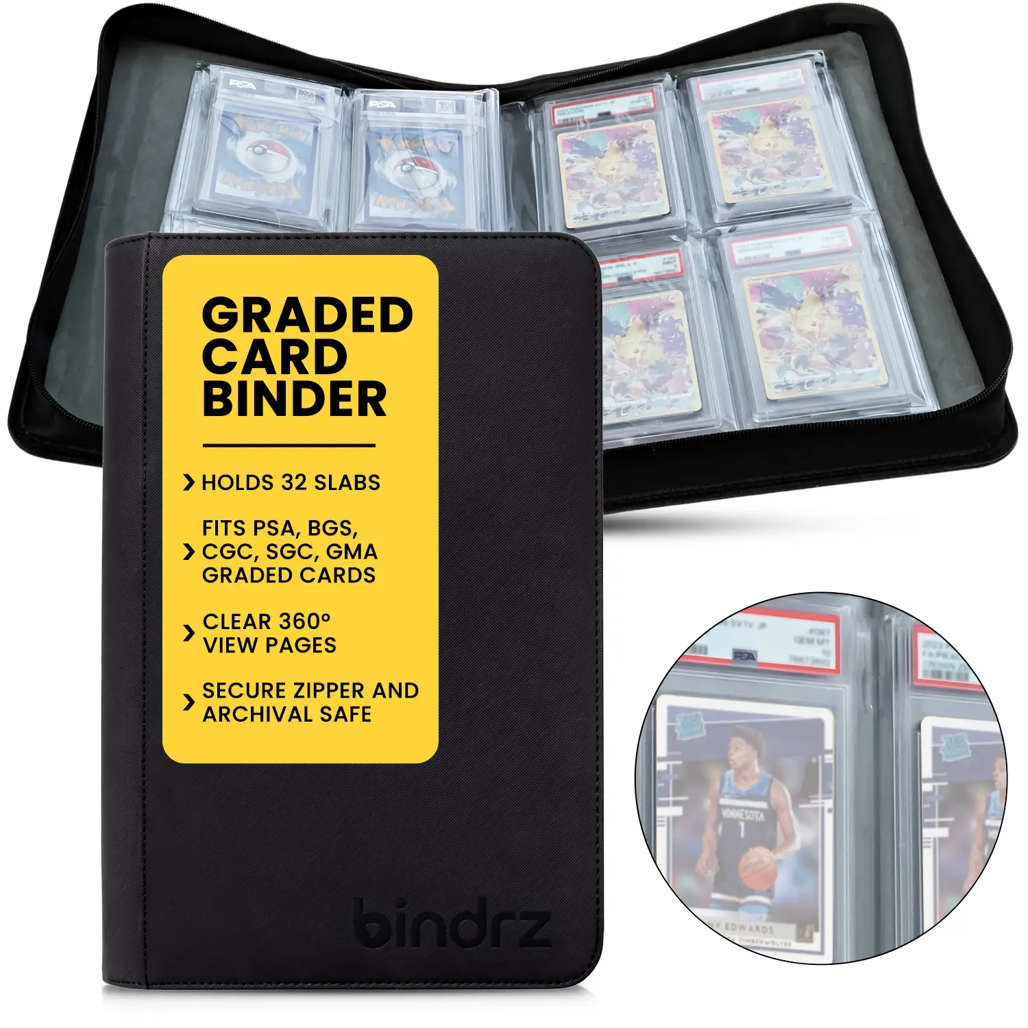 32 Graded Card Binder | 4 Pocket Zipper Binder for Slabs | Holds 32 Slabs | Compatible with PSA, BGS, CGC, SGC, GMA, TAG Slabs
