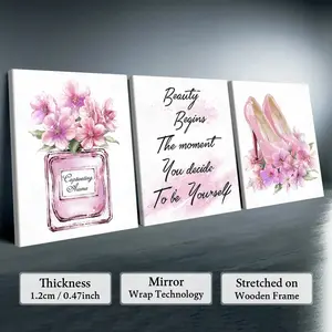 3 Pack Wooden Framed Canvas Wall Art, Luxury Fashion Female Figure Poster, Waterproof HD Modern Decor for Bedroom Living Room Hallway