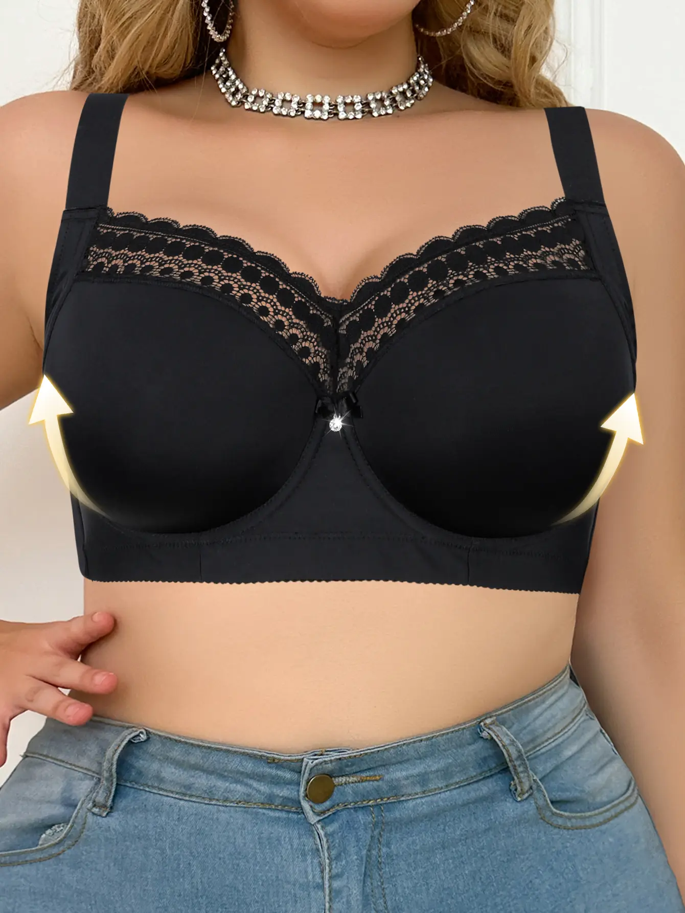 Plus Size Women's Lace Minimizer Underwire Push Up Bra, Full Coverage, Seamless U-Back, Adjustable Wide Straps, Side Support, Anti-Sagging Anti-Slip, Breathable Comfortable for Summer Outfits, SummerWins, DealsForYouDays