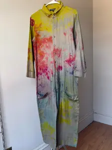 Women’s S dark rainbow romper button up at chest long sleeve Cotton coveralls