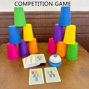 54 Cards, 1 Bell 12 Cups Stacking Tower Game Set for Puzzle Competition, Tabletop Interactive Toy, Christmas Gift Stress Relief Toys