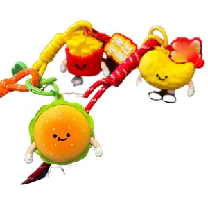 PVC Cartoon Food Keychain Set (3-Piece) - French Fries & Hamburger Couple Backpack Pendants, Fried Shrimp Charm, Fashion Accessory Gift outdoorfun