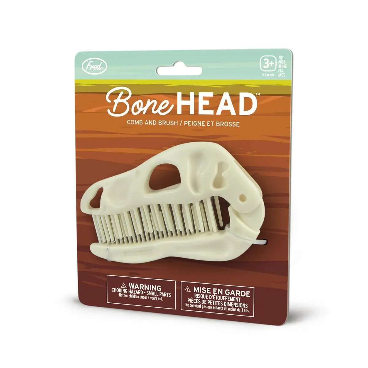 BONEHEAD Travel Comb and Brush, Animated Dinosaur Fossil Design, Detangling Hairbrush for Kids, Fun Gift for Dinosaur Lovers