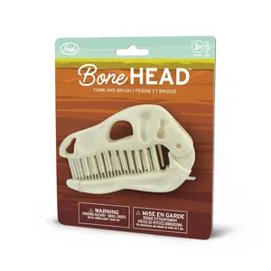 BONEHEAD Travel Comb and Brush, Animated Dinosaur Fossil Design, Detangling Hairbrush for Kids, Fun Gift for Dinosaur Lovers