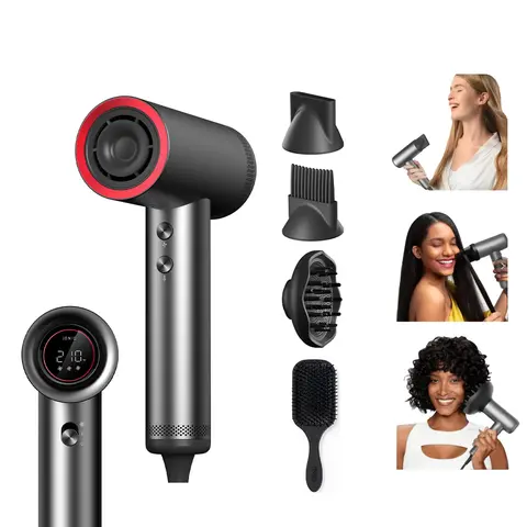 【Live Only】TYMO AIRHYPE - High Speed Hair Dryer with 3 Magnetic Attachments with Diffuser for Curly Hair, 3 Wind Speeds, 4 Temperature Settings, LED Display, Paddle Brush,toolupgrade