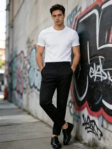 Men's Casual Dress Pants, High Elastic Anti-Wrinkle Fabric, Breathable, Button Fly, Ankle Length, Business & Daily Wear