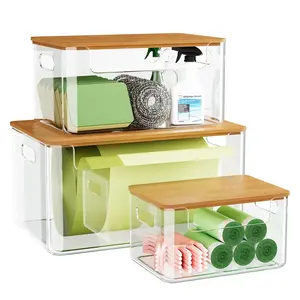 3 Pack Trash Bag Holder Dispenser with Lid,  Stackable Plastic Garbage Bag Holder Dispenser Under Sink for Kitchen, Pantry, Laundry Room, Cabinet Organizer and Storage