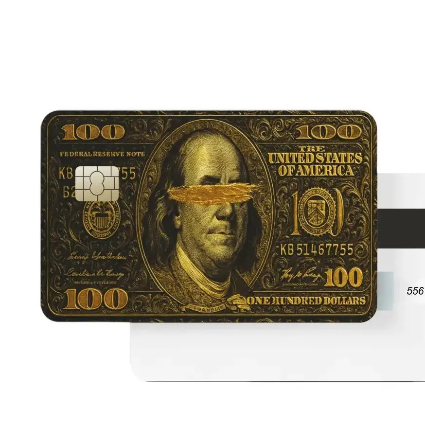 Benjamin Franklin Vinyl Credit Card Sticker Skin - Gold Accents & Detailed Design Inspired by the American Dollar Bill