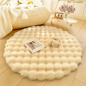 Faux Fur Round Rug – Ultra Soft Plush Shaggy Circle Carpet – Non-Slip Nursery & Bedroom Rug – Fluffy Area Rug for Kids Room, Living Room – Machine Washable