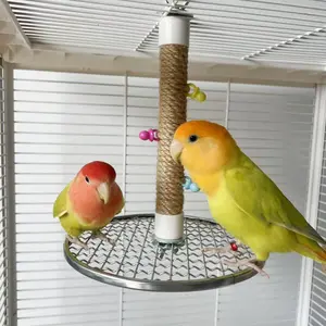 Durable Stainless Steel Parrot Bird Cage Stand, Round Platform with Chew Toy, Easy Clean, Moisture Resistant, Suitable for Small Medium Large Parrots