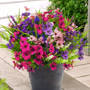 6 Bundles Artificial Flowers, Decorative Flowers, Outdoor Silk Fake Plants, UV Resistant Faux Plastic Greenery, Shrubs for Home, Garden, Front Porch, Mix Colors