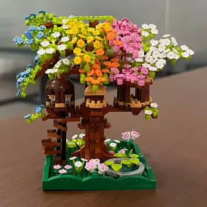 Mini Rainbow Tree Model Building Blocks, Adult Micro Drill Sakura Tree Assembly Kit, DIY Creative Build, Desktop Collection Display