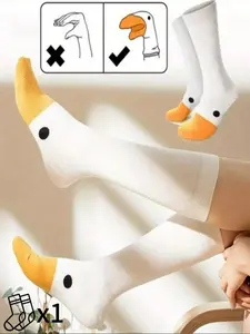 Adorable Cartoon Duck & Duckling Knee-High Socks, Soft Comfortable Socks, Unisex Spring Fall Winter Wear, Socks Set