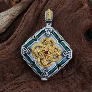 Juyuan Tianzhu Personalized Retro Carved Five-Way God of Wealth Necklace Pendant crown cross Patriotic with Verse Sorry and Love Set