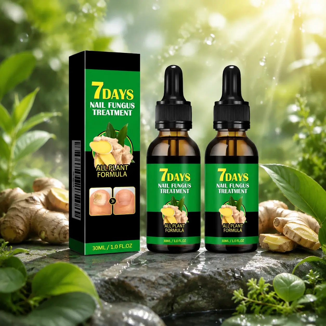 Ginger Nail Treatment Oil Natural Repair with Tea Tree Oil Vitamin E & Herbal Extracts for Onychomycosis Paronychia Nail Damage & Cuticle Health Daily Care Plant Formula, Nail Art