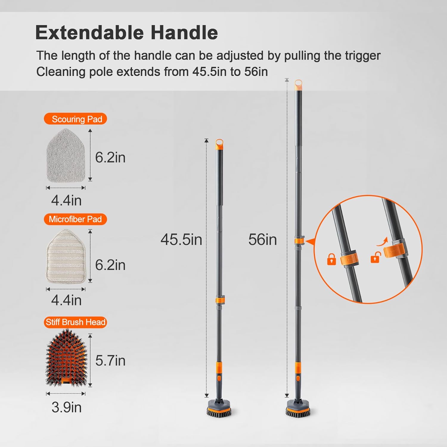 Extendable Tile & Tub Scrubber Brush with 3 Cleaning Heads – Long Handle Bathroom & Kitchen Cleaning Tool