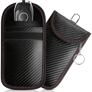2 Pack Faraday Bag for Car Keys, Key Fob Protector Shielding Cage, Anti-Theft Faraday Pouch, Car RFID Signal Blocking Case, Anti-Hacking Blocker, Car Accessories(Red-line, M)