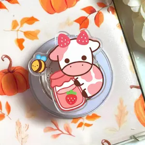 Strawberry Jam Cow MagSafe Phone Grip – Cute Kawaii Farm Animal Magnetic Pop Socket & Kickstand – Pink Aesthetic Phone Accessory Gift