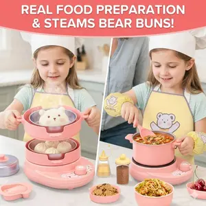 Complete 34-Piece Kids Real Cooking Set with Pink Mini Electric Hot Plate, Real Food-Safe Pot, Pan, Safe Real Food Knife Set, Utensil Stand, Apron, Oven Mitt, Montessori Toy for Girls 8-12, Perfect Valentine's Day or Holiday Gift for Little Chefs