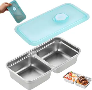 Grab and Go Snack Containers Reusable,Stainless Steel Double Compartment Snack Container,Compartment Containers with Lids,for Snacks Dips Travel and Outdoor Camping(1Pc)