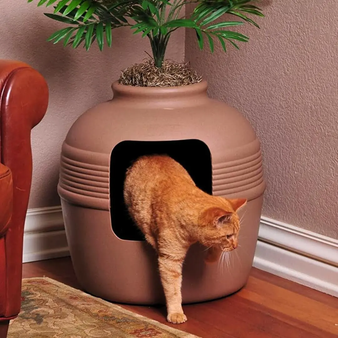HIDDEN LITTER BOX - FAUX FLOWER POT - VENTED & ODOR FILTER, EASY TO CLEAN - MOCHA BROWN