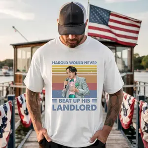 Harold Would Never Beat Up His Landlord Retro Quote Shirt, Vintage Comedy Meme Tee, Funny Graphic T-Shirt, Classic Humor Quote Apparel