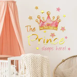 A hand-painted gold foil pink watercolor crown decorative wall sticker (30*45cm) for living room and bedroom decoration Sticker Decorations TJ13567-KN
