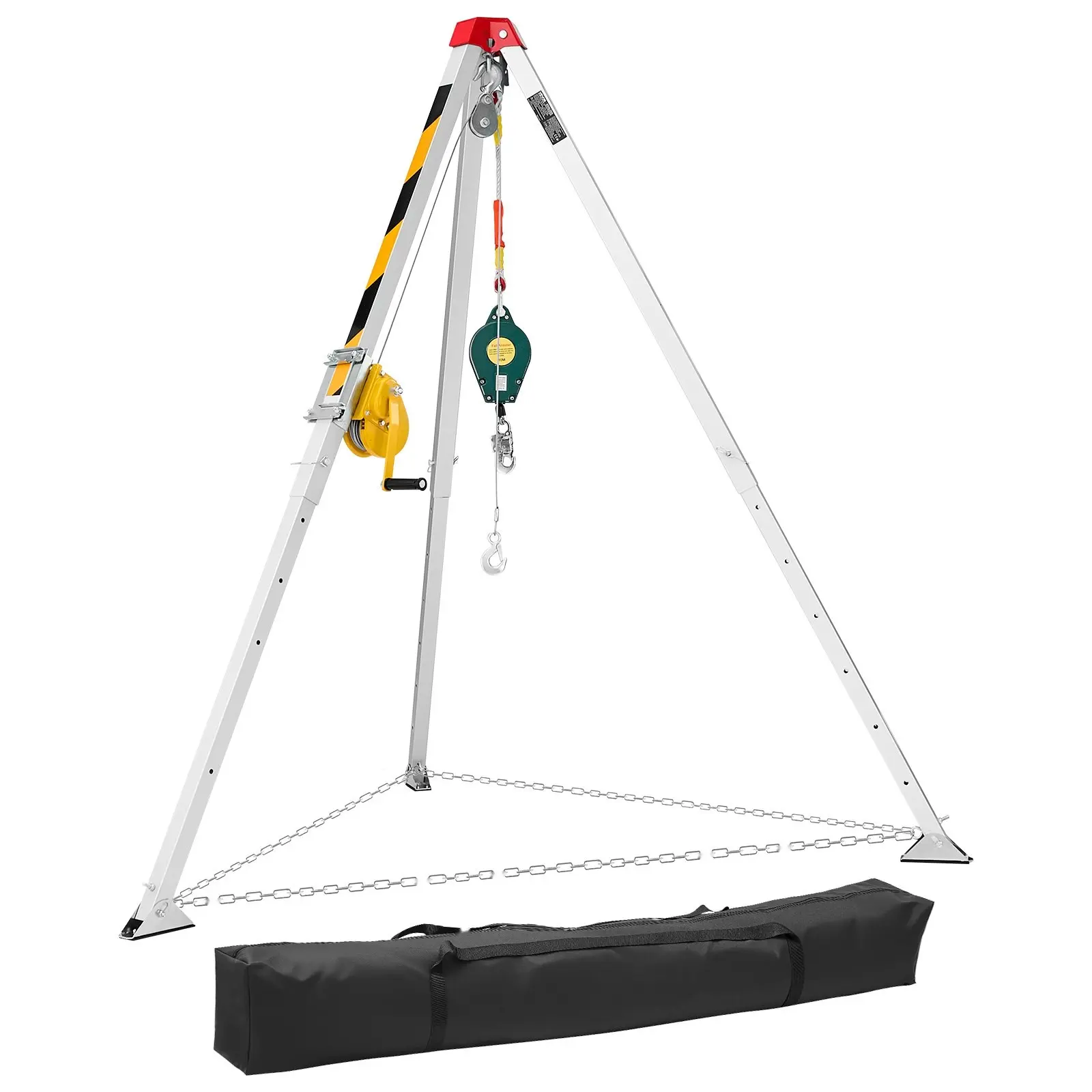 Confined Space Rescue Tripod Kit With Heavy-Duty Lifting Hoist And 1200 Lb Winch, Portable Safety Tripod System, 4.1 Ft Adjustable Legs, 98.5 Ft Cable, 32.8 Ft Fall Protection, 4.40–7.05 Ft Working Height