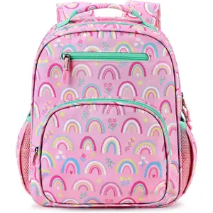 X-CBP62  Girls Backpack 5-8: Lightweight Kids Backpacks for Girls - Girl Bookbag for Elementary School - Rainbow Pink