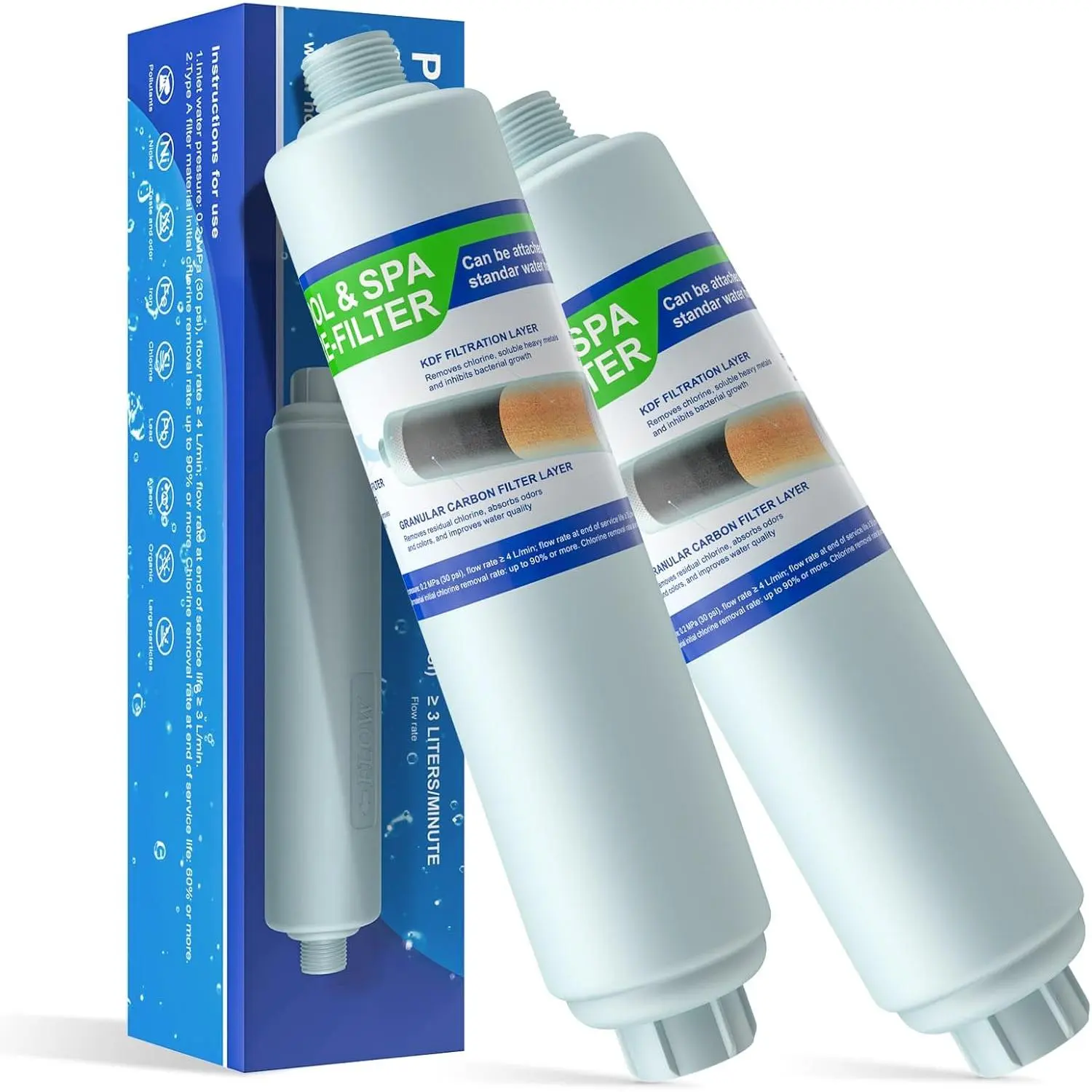 Garden Hose Filter for Filling Hot Tub/Pool/, Greatly Reduces Sediment, Chlorine, Heavy Metals and Odors, Standard 3/4" Garden Hose Thread, Hose Filter, Up to 8,000 Gallons (2 Pack)